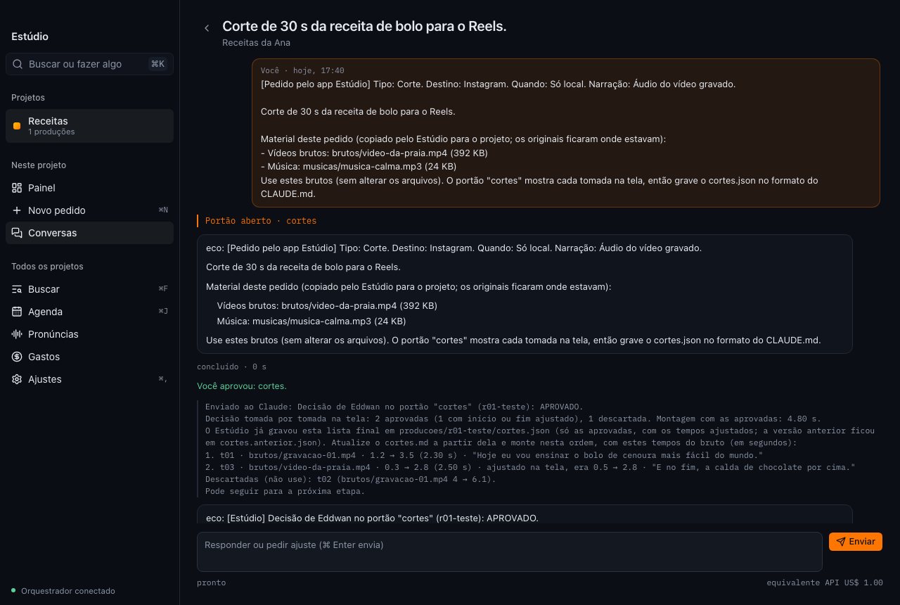Conversa da produção com o pedido, a aprovação dos cortes e a próxima etapa