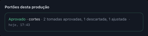 Portão de cortes aprovado: 2 tomadas aprovadas, 1 descartada, 1 ajustada